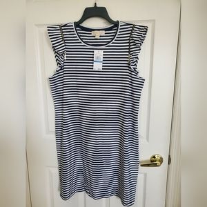 MICHAEL KORS MK BASICS COTTON STRIPE DRESS ZIPPER SLEEVE